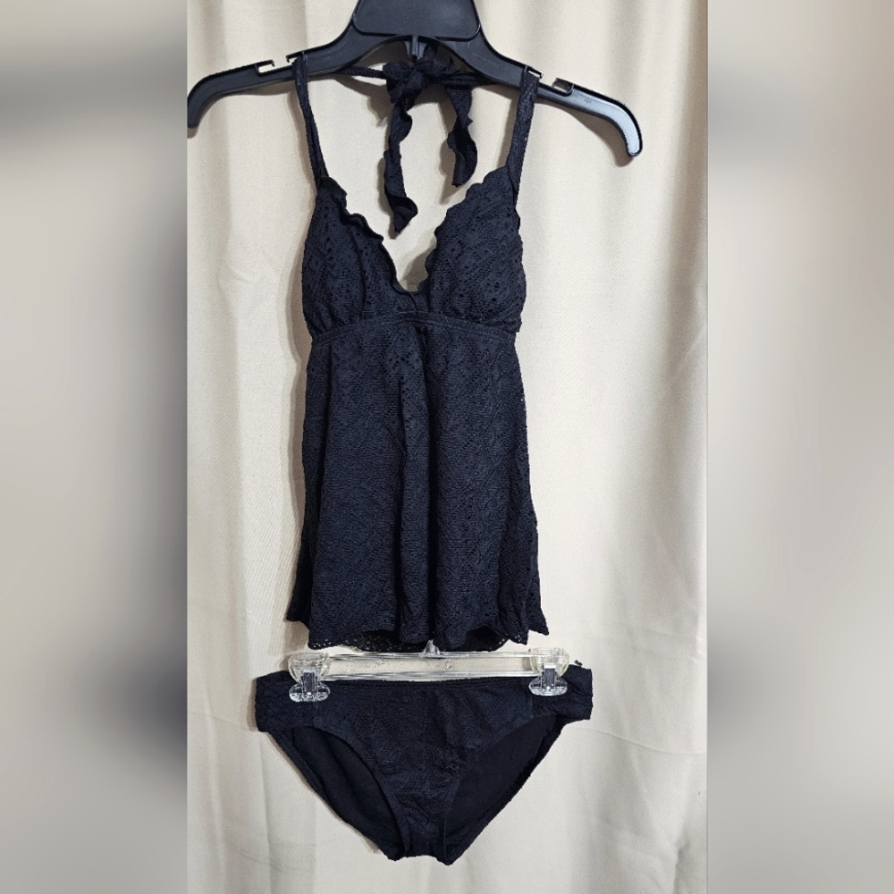 Apt. 9 Black Crochet Tankini Halter Bikini Set S/M